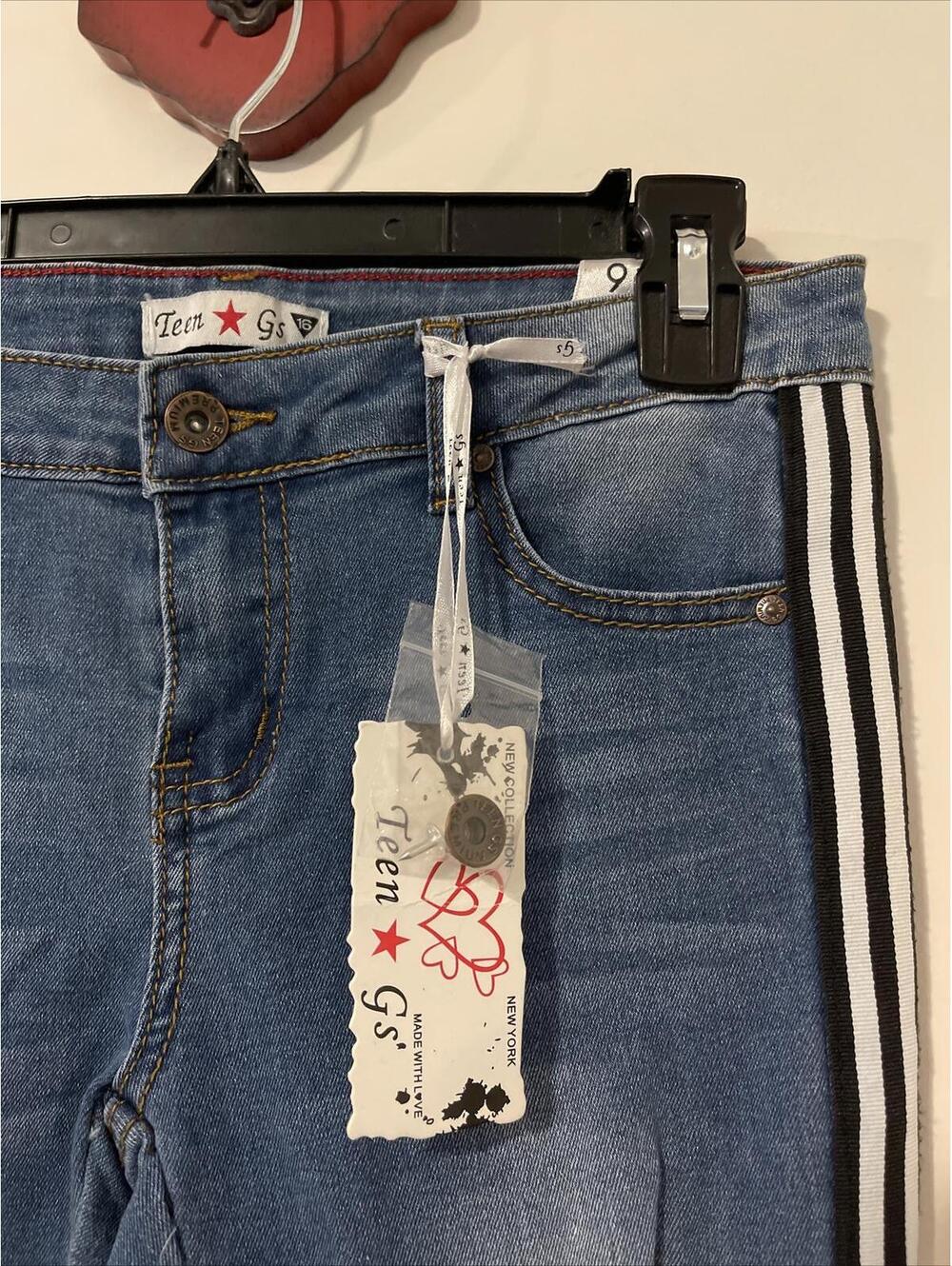 Teen Gs NY Sz 16 Girls Blue Striped Skinny Distressed Denim Jeggings NWT! M1232 - Picture 4 of 9